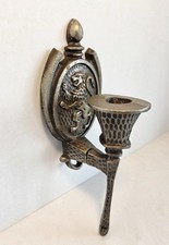 Vintage 1975 Sexton Heraldic Rampant Lion Cast Aluminum Wall Candle Sconce picture