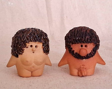 RFF Hand Painted Signed Caveman Ceramic Figurines Pair Set of 2 Small picture