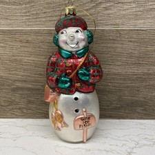 Santas Best European Hand Blown Glass Christmas Ornament Snowman Fishing picture