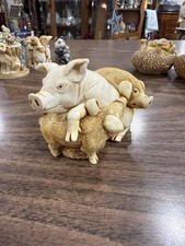 Vintage Harmony Kingdom HK Pen Pals Pigs Made In England Resin Trinket Box picture