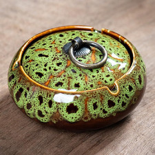 Handmade Ceramic Ashtray with Lids, Windproof Ashtray Smokeless for Indoor or... picture