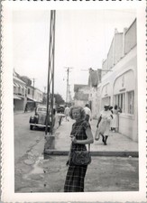 1950 Nassau Bahamas Street Scene Woman in Plaid Dress & Car Photograph picture