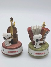 2- RARE 1997 Sekiguchi Peanuts Snoopy Ceramic Musical Figures Accordion & Cello picture