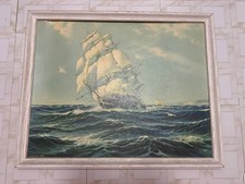 Vintage Nautical Sailing Ship Wall Art Framed Ocean Sea Picture 62x77 cm picture