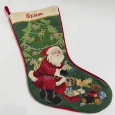 Vintage Sferra Santa Wool Needlepoint Christmas Stocking Name Carson Embroidered picture