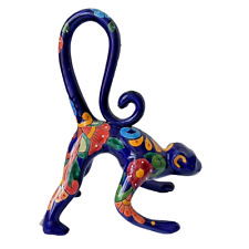 Talavera Pottery Monkey Figure Mexican Ceramic Animal Sculpture Large Blue 14in picture