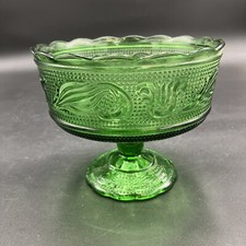 Vintage E.O. Brody Green Glass Pedestal Compote Candy Dish Footed Bowl USA picture