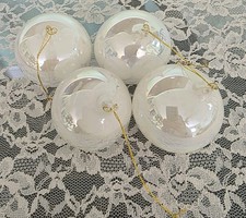 Vintage Iridescent Blown Art Glass Christmas Ornaments White Set of 4 picture