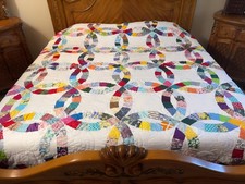 King Size Double wedding Ring machine pieced &quilted   quilt#174 picture