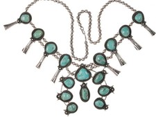 Vintage Navajo Sterling turquoise squash blossom necklace picture