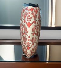 VTG Formalities Baum Bros VASE Orange Brocade Collection~3-Sided Triangular 11” picture