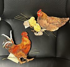 RARE Set Bovano of Cheshire Enamel Copper Rooster & Hen w/chicks Wall Sculptures picture