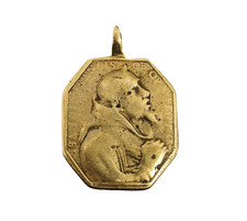 Antique Bronze Religious Medal Saint Anthony & Saint Francis of Assisi 17th Ct picture