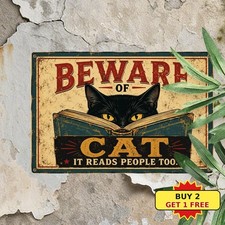 Beware of Cat Retro Warning Plaque Vintage Pet Guard Metal Tin Sign Wall Decor picture