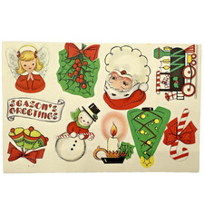 Vintage 50s-80s Christmas Gummed Decals One (1) Unused Sheet of 10pc Gift Seals picture