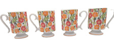 MCM Flower Pedestal Mugs Set Of (4) Cups Coffee Retro Mod 60s 70s Orange Reds picture