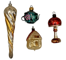 VTG West Germany Mercury Glass Christmas Ornaments Lot Teapot House Lamp Icicle picture