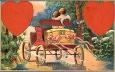 Valentine's Day Cupid in Heart Carriage Love c1900s-10s Vintage Postcard picture