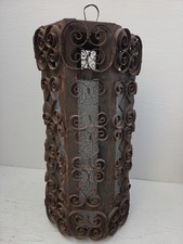 Mid Century Metal Scroll Spanish Revival Glass Hanging Lantern Light Fixture MCM picture
