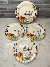 Royal Norfolk PUMPKINS 7.5” Dessert Plates~Thanksgiving Autumn Fall~Set of 4~NWT picture