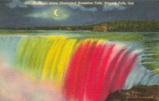 Postcard Moonlight Illuminated Horseshoe Falls Niagara Falls,  Vintage Linen picture