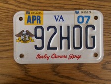 VINTAGE Harley Owners Group 92 HOG  VIRGINIA MOTORCYCLE LICENSE PLATE 1992 HOG picture