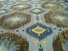 Vintage Geometric Cut Velvet Southwestern Blue/Brown/Gold BTY Heavy Luxe Velvet picture