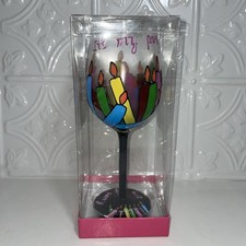 Hand Painted Wine Glass It's My Party Birthday Candles Design De-Lite EUC picture