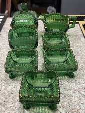 1898-1903 Northwood Alaska Pattern Green Glass w/ Enamel & Gilt EAPG. picture