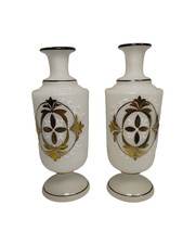 Bristol Style Gilded Urn Vases PAir Decorated Glass Vintage picture