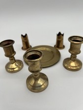 6 Pc Mixed-Media Vinatge Small Brass Candlesticks, Tray & Garden Club Pcs  picture