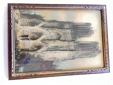 The Image Shows An Antique Framed Print of The Reims Cathedral France picture