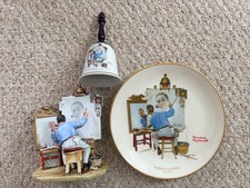 Norman Rockwell 1978 Triple Self Portrait Collectable Plate, Bell and Figurine picture