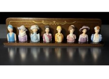 Vintage, Avon-1983, Elegant 8-pc Set Figural Lady Thimbles on Wooden Stand picture