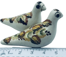 Vintage Dove Bird Figurines Hand Painted Andean Folk Art Pottery Pair Signed picture