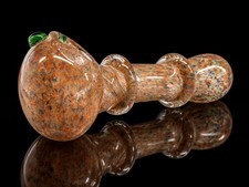 Orange Blue Speckled Glass Tobacco Hand Pipe Green Accents Ridged Rings picture