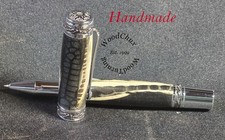 Handmade Exotic Alligator Jaw Bone & Black Resin Rollerball Or Fountain Pen 1613 picture