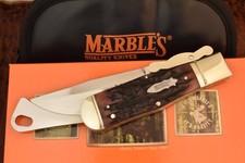 MARBLES AMBER STAGBONE BONE STAG JUMBO SAFETY FOLDING HUNTER KNIFE NICE  picture