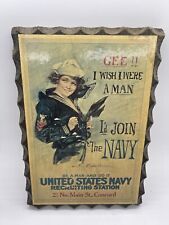 RARE Navy Recruiting “GEE I Wish.” Vintage Wooden Plaque Jay Art 1972 Used picture