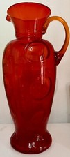 Large Vintage MCM Viking Amberina Coin Dot Hand Blown Glass Pitcher Red 15” Tall picture