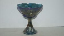 Indiana Glass Blue Carnival Harvest Grape Pedestal Candy Compote Dish Bowl picture