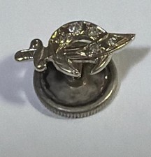 Vintage Shriner's Sword and Crescent Moon 14k White Gold and Diamonds Lapel Pin picture
