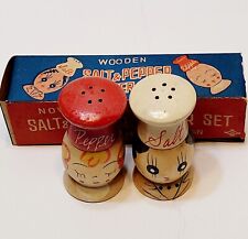 Novelty Wooden Chef Salt Pepper Shakers Japan Original Box 2.25