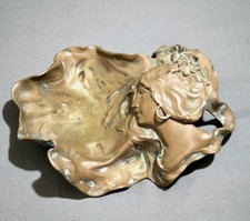  Art Nouveau Arts & Crafts Copper  Design Ink Well & Tray Has Woman . Unique  picture
