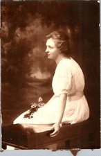 c1910s Sepia Studio Portrait - Edwardian Woman, Roses, Silver Gelatin Print picture