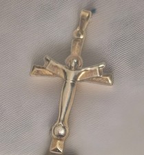 Vintage 14k Solid Yellow Gold Risen Christ Crucifix Cross Pendant Charm 1.9g picture