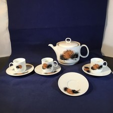 8-Pc RICHARD GINORI of Italy MCM Palm Fronds TEA SET w TEAPOT 3 CUPS 4 SAUCERS picture