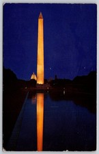 Washington Monument Washington DC Reflecting Pool Capitol Night Postcard PC490 picture