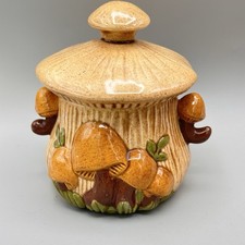 Arnel's Ceramic Mushroom Vintage 70's Pottery Sugar Bowl Orange Brown picture