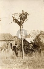 FLORA IN Linemen on Telegraph (?) Pole Workers Indiana RPPC Photo Postcard COPY picture